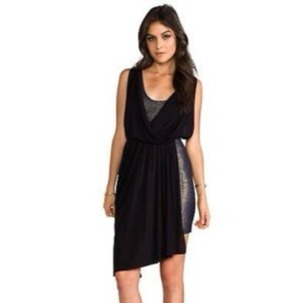 Free People Eleanor Blue and Black Asymmetrical Draped Mini Dress - XS - Picture 12 of 14